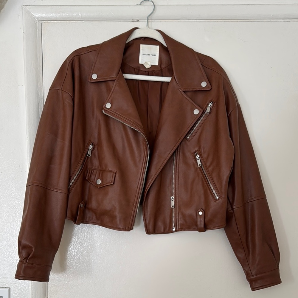 Avec Les Filles Brown Faux Leather Jacket